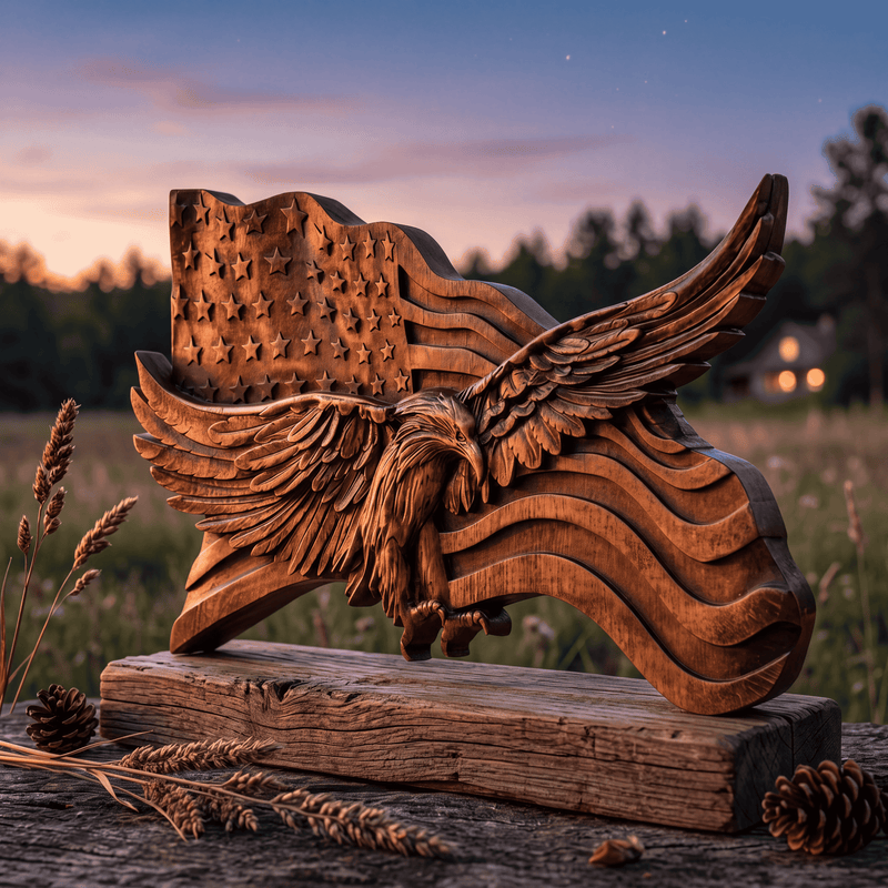 Handmade Wooden USA Flag - Premium Handcrafted