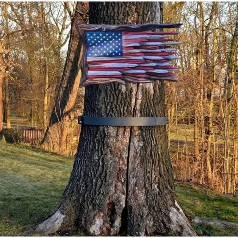 Wooden American Flag Wall Hanging Tree - Handmade