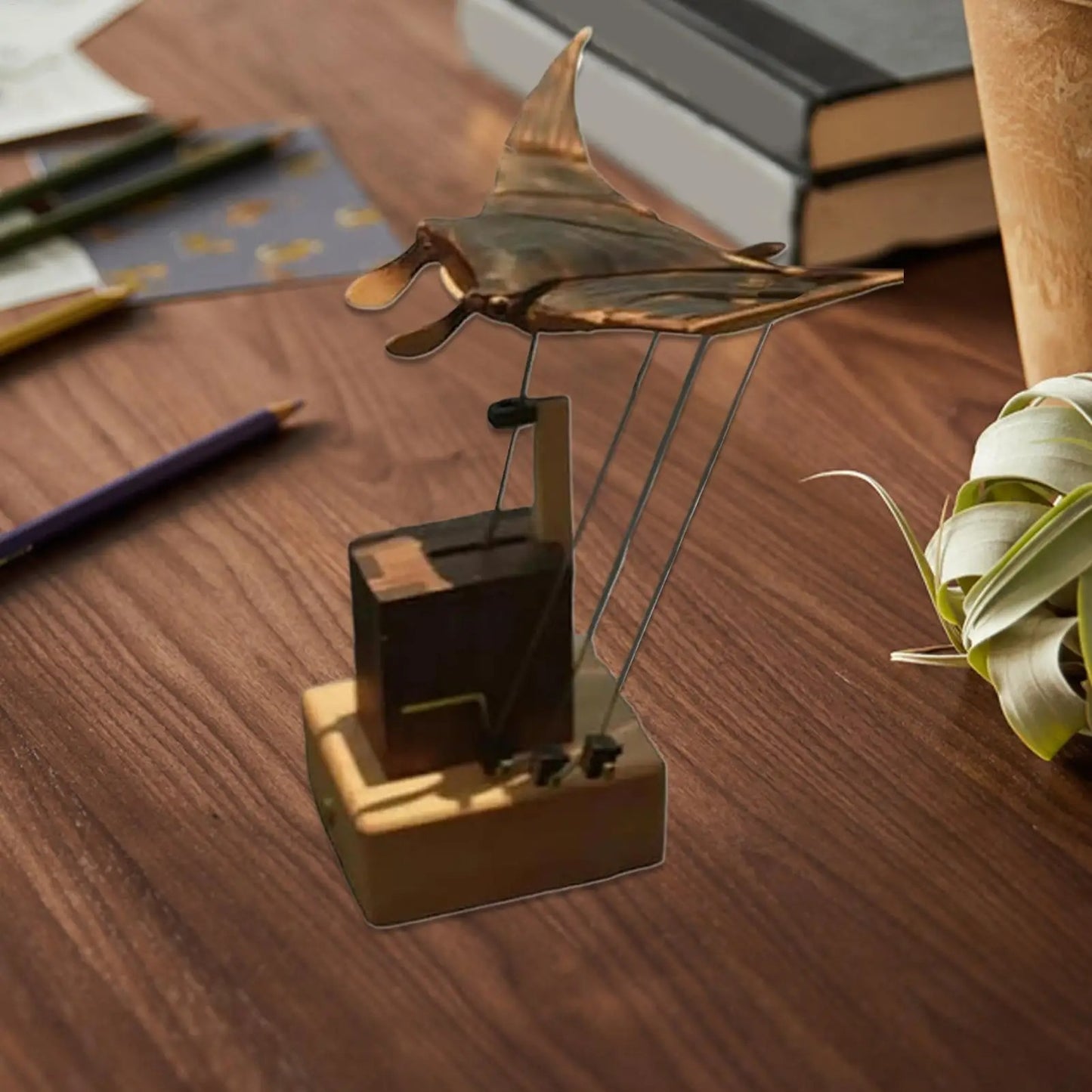 Handcrafted Wooden Manta Ray Automaton