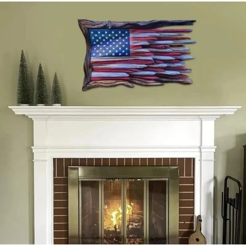 Wooden American Flag Wall Hanging Tree - Handmade