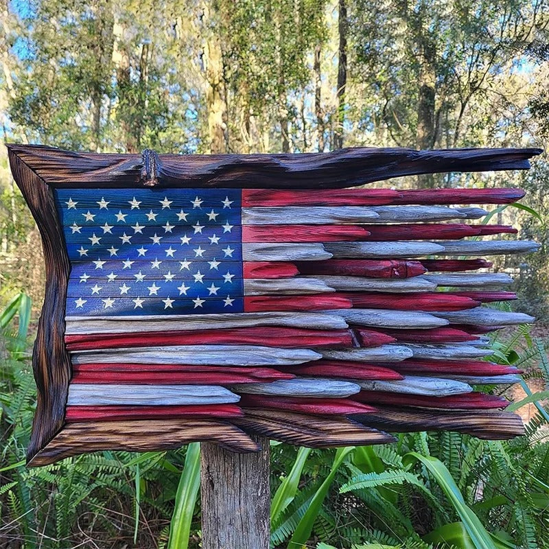Wooden American Flag Wall Hanging Tree - Handmade