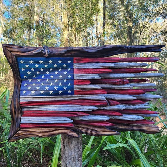 Wooden American Flag Wall Hanging Tree - Handmade